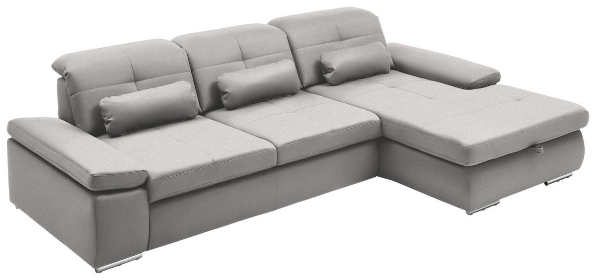 ECKSOFA Flachgewebe Silberfarben  - Chromfarben/Silberfarben, Design, Textil (309/195cm) - Beldomo Style