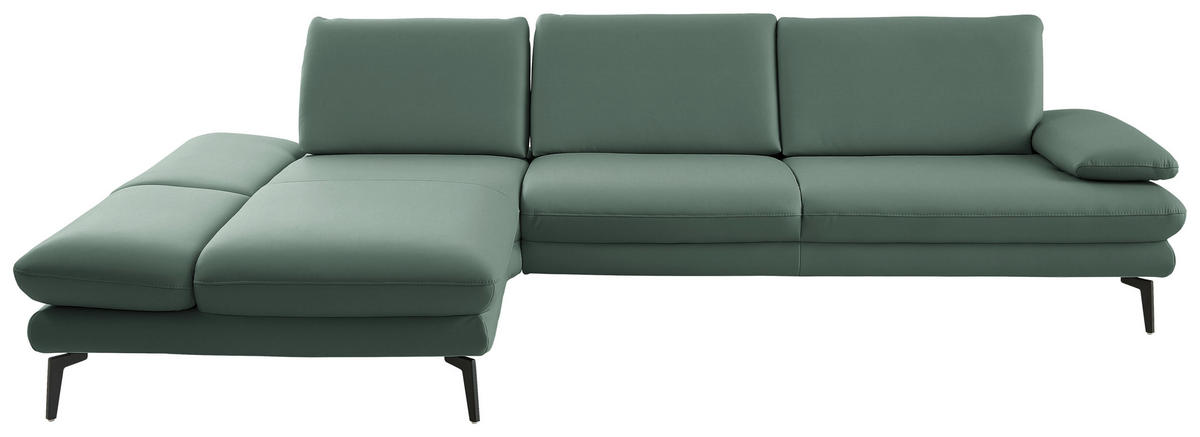ECKSOFA in Echtleder Opal  - Opal/Schwarz, Design, Leder/Metall (195/308cm) - Dieter Knoll