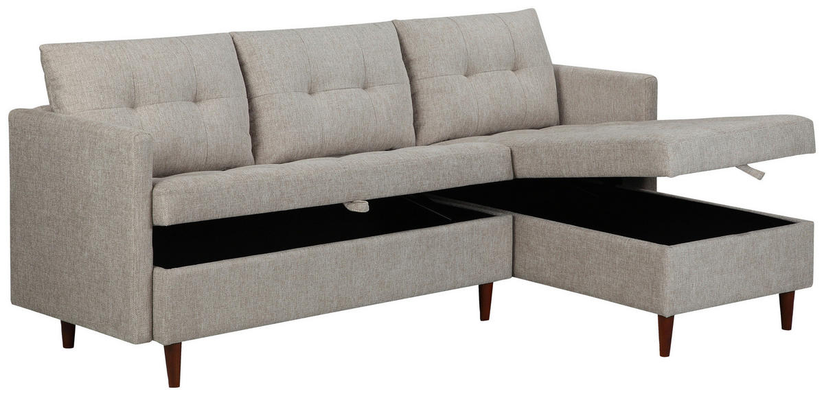 ECKSOFA SOLIN Beige Webstoff Rückenkissen, Bettkasten  - Beige/Braun, Design, Holz/Textil (188/79/123cm) - P & B