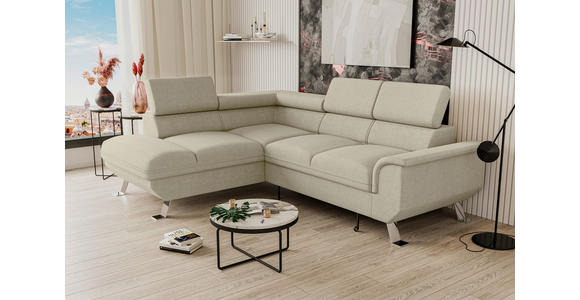 ECKSOFA Creme Struktur  - Silberfarben/Creme, KONVENTIONELL, Textil/Metall (207/268cm) - Carryhome