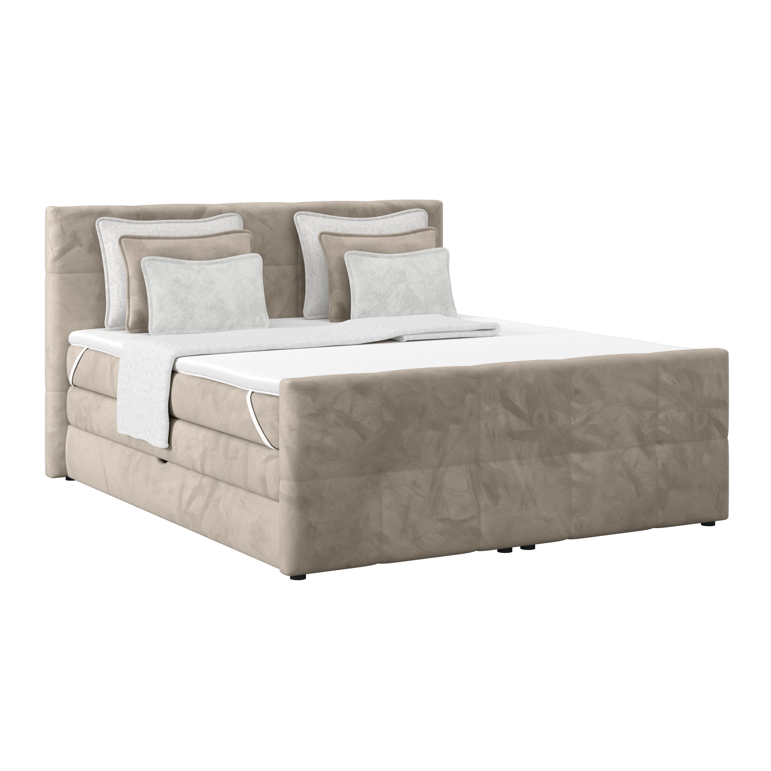 BOXSPRINGBETT 180/200 cm,  in Taupe, gepolstertes Kopfteil, Bettkasten, Topper, Matratzen, H2 + H2 = mittel  - Taupe, KONVENTIONELL, Holz/Holzwerkstoff (180/200cm) - Luca Bessoni