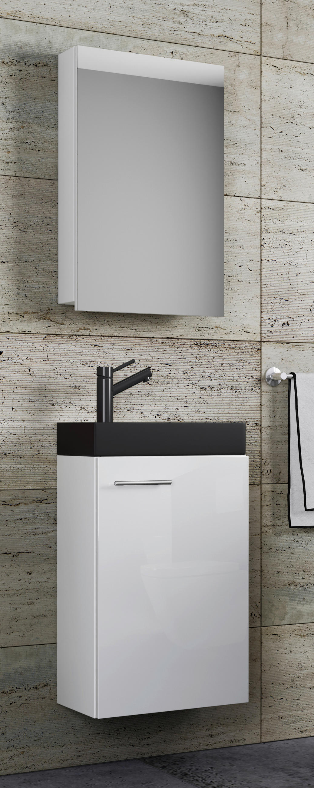 GÄSTEBAD 41 cm  - Silberfarben/Schwarz, MODERN, Keramik/Holzwerkstoff (41cm) - MID.YOU