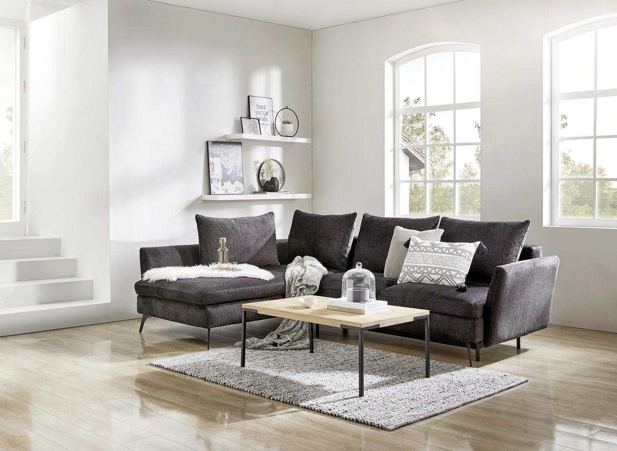ECKSOFA in Webstoff Dunkelgrau  - Dunkelgrau/Schwarz, Design, Textil/Metall (182/282cm) - Stylife
