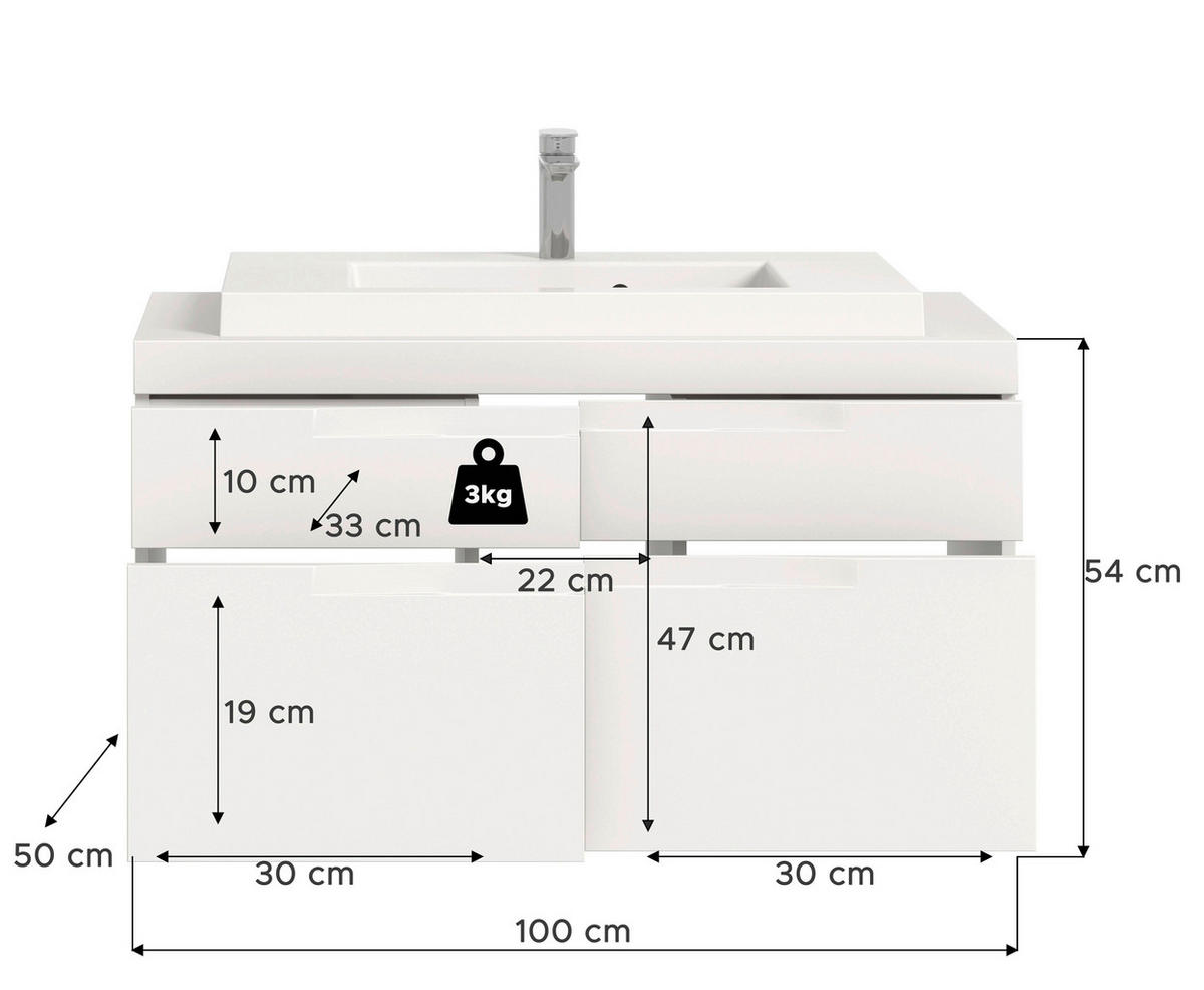 TVÄTTSTÄLL MED KOMMOD 100 cm  - vit, Trend, trämaterial/sten (100cm) - MID.YOU