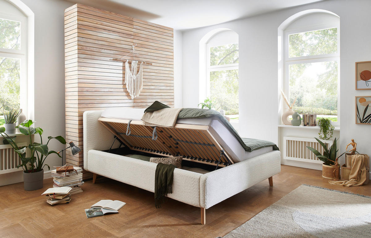 POLSTERBETT 160/200 cm  in Creme  - Eichefarben/Birkefarben, Design, Holz/Textil (160/200cm) - MID.YOU