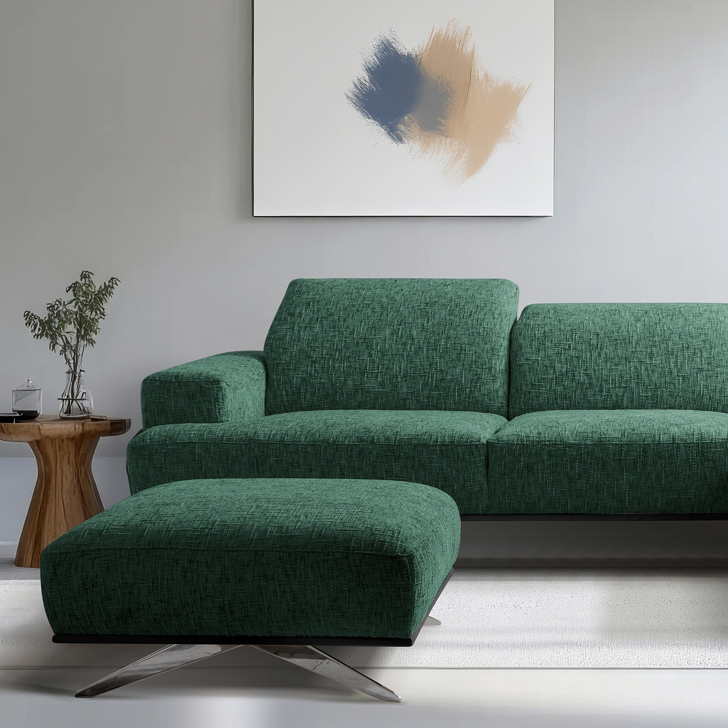 HOCKER PORTLAND Struktur Grün  - Chromfarben/Schwarz, Design, Holz/Textil (95/46/80cm) - Livetastic