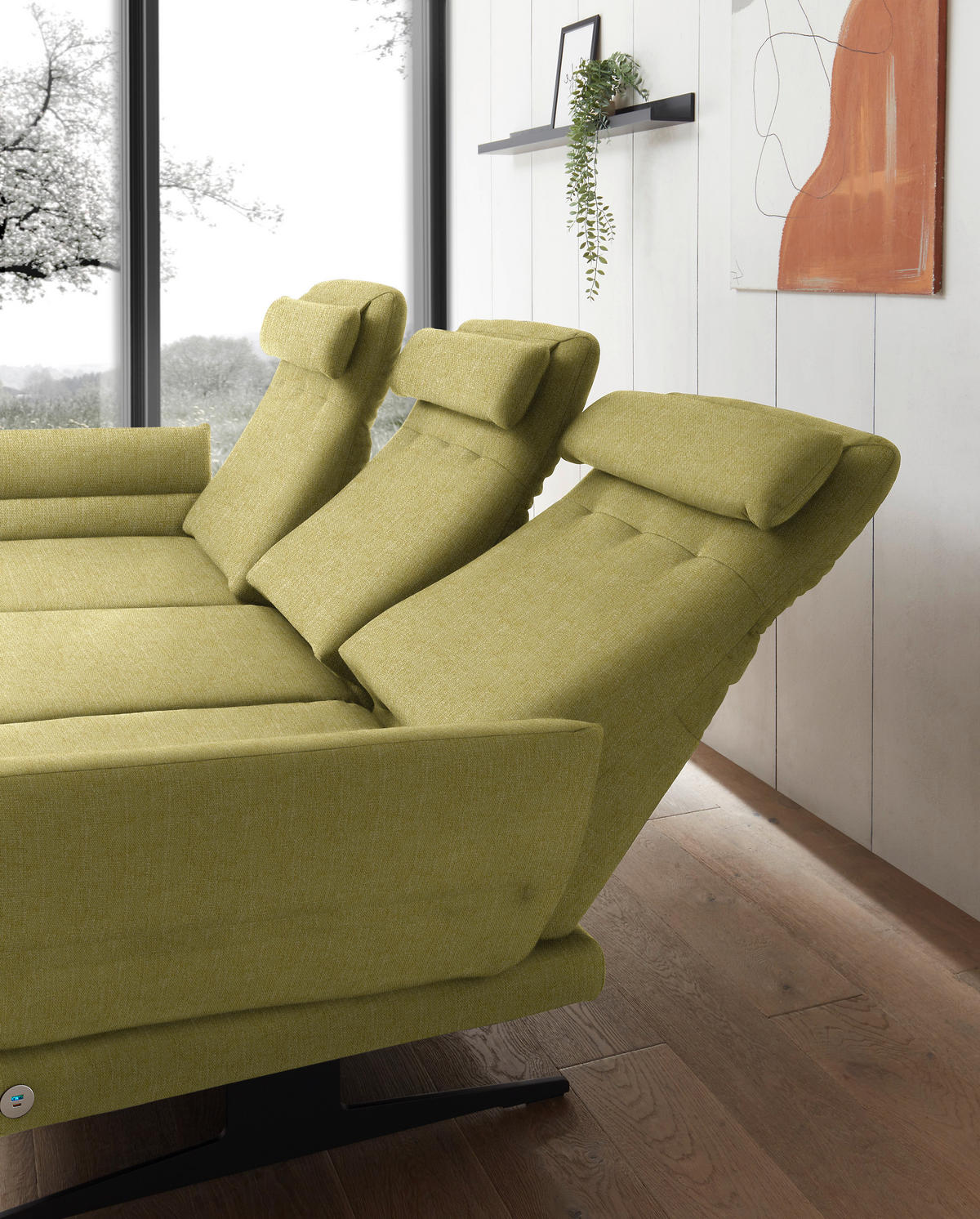 ECKSOFA in Flachgewebe Hellgrün  - Schwarz/Hellgrün, Design, Textil/Metall (176-217/279-327cm) - Dieter Knoll