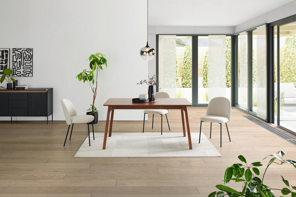 ESSTISCH Kautschukholz furniert, massiv rechteckig Walnussfarben  - Walnussfarben, MODERN, Holz (150/76/90cm) - Livetastic