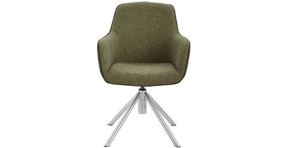ARMLEHNSTUHL  in Edelstahl Flachgewebe  - Edelstahlfarben/Olivgrün, Design, Textil/Metall (60/88/64cm) - Novel