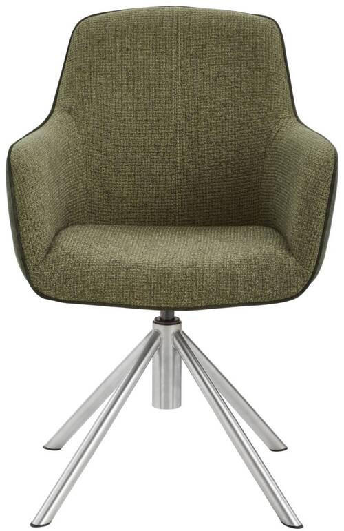 ARMLEHNSTUHL drehbar  in Edelstahl Flachgewebe  - Edelstahlfarben/Olivgrün, Design, Textil/Metall (60/88/64cm) - Novel