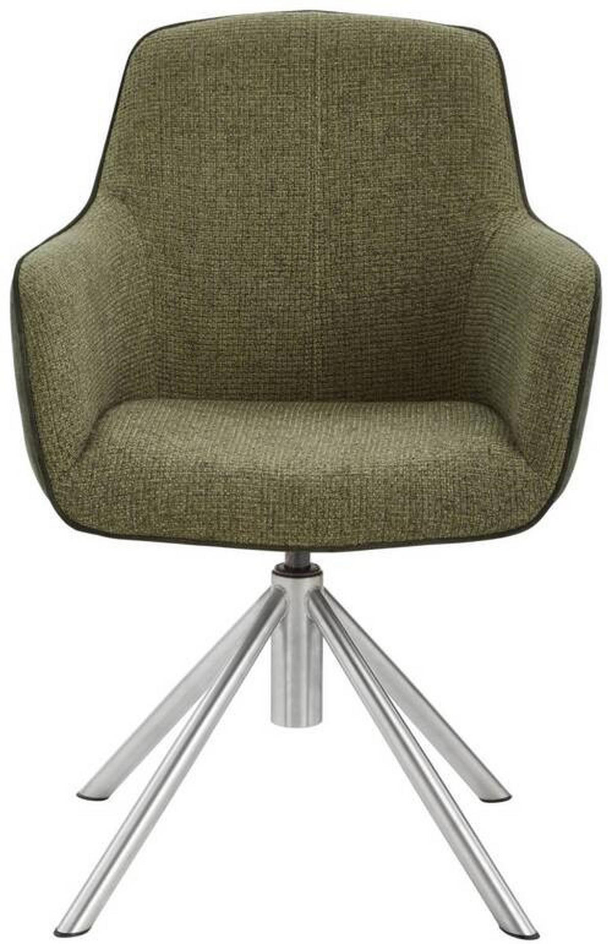 ARMLEHNSTUHL drehbar  in Edelstahl Flachgewebe  - Edelstahlfarben/Olivgrün, Design, Textil/Metall (60/88/64cm) - Novel