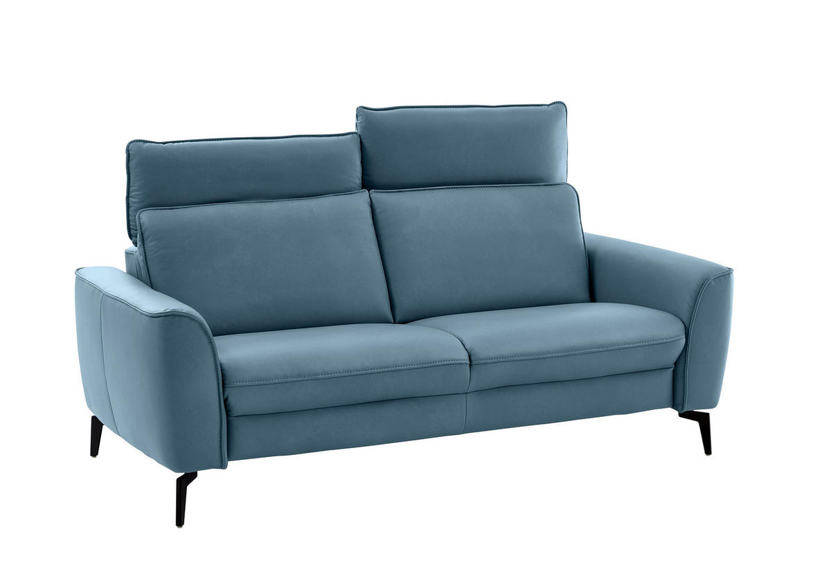 2,5-SITZER in Echtleder Hellblau  - Schwarz/Hellblau, Natur, Leder/Metall (194/81/110cm) - Valdera