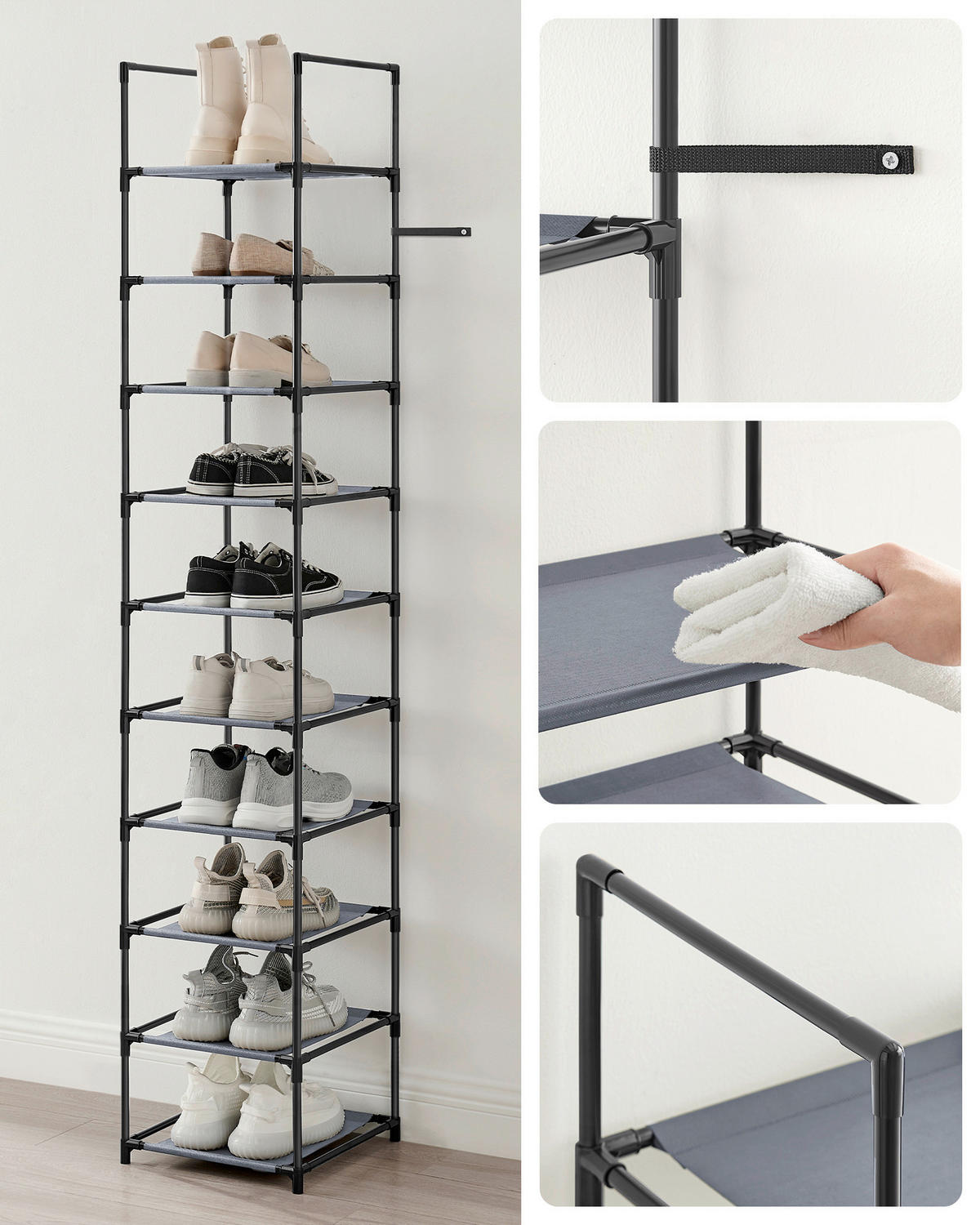 REGÁL NA TOPÁNKY, sivá, 33/173/33 cm - sivá, Basics, kov/textil (33/173/33cm)