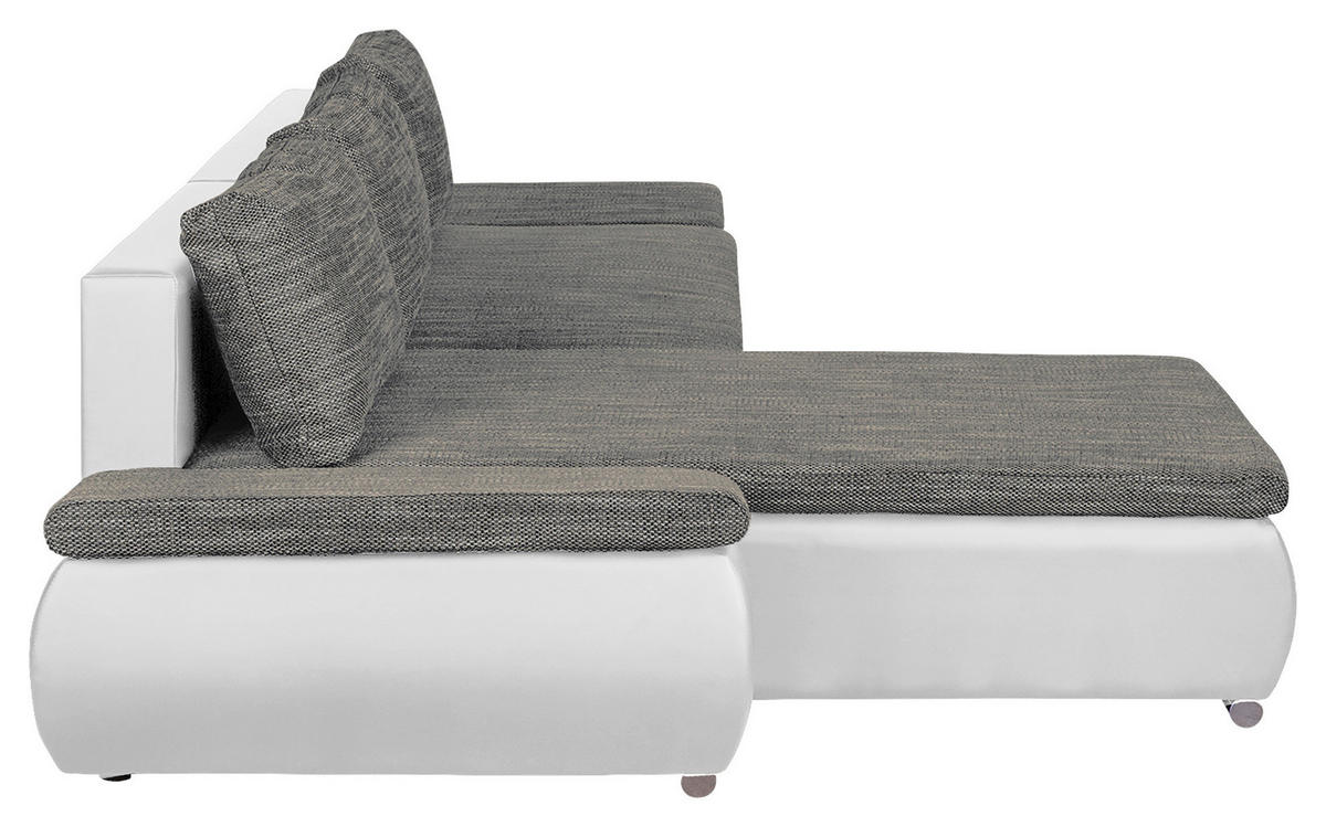 ECKSOFA Grau, Weiß Textilgeflecht  - Chromfarben/Schwarz, Design, Textil (266/175cm) - Livetastic