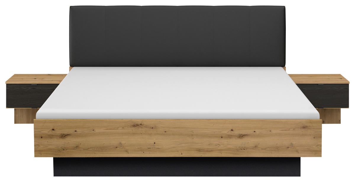 POSTELJNA GARNITURA  180 cm  x  200 cm , tekstil, leseni material črna, hrast artisan  - črna/hrast artisan, Moderno, tekstil/leseni material (180/200cm) - Rauch Möbel