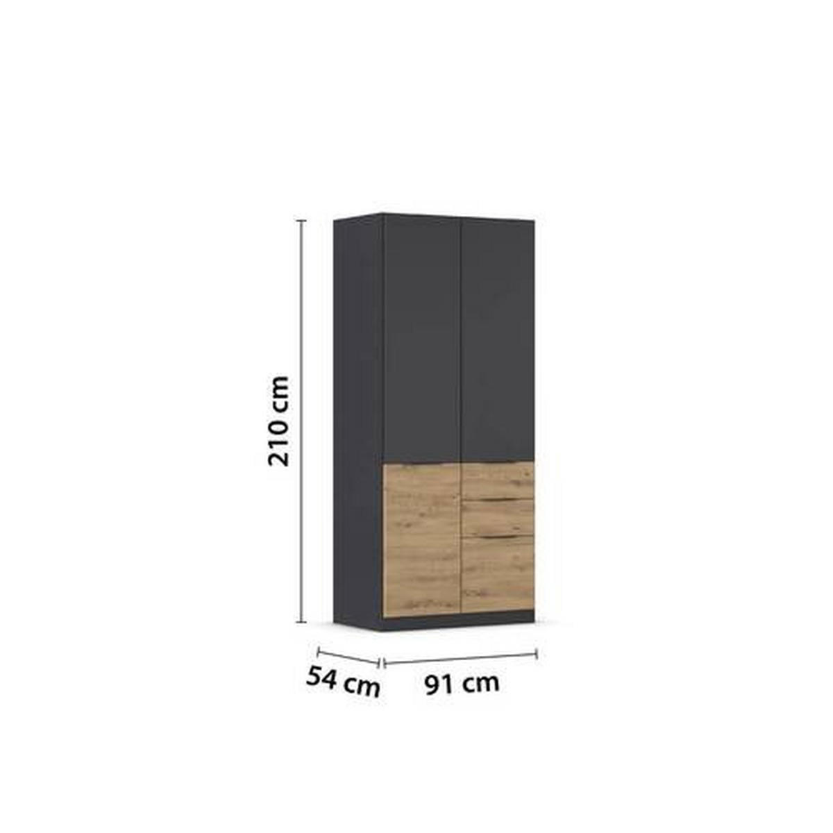 KLEIDERSCHRANK 91/210/54 cm 2-türig Grau, Eiche Artisan  - Eiche Artisan/Grau, KONVENTIONELL, Holzwerkstoff/Kunststoff (91/210/54cm) - James Wood