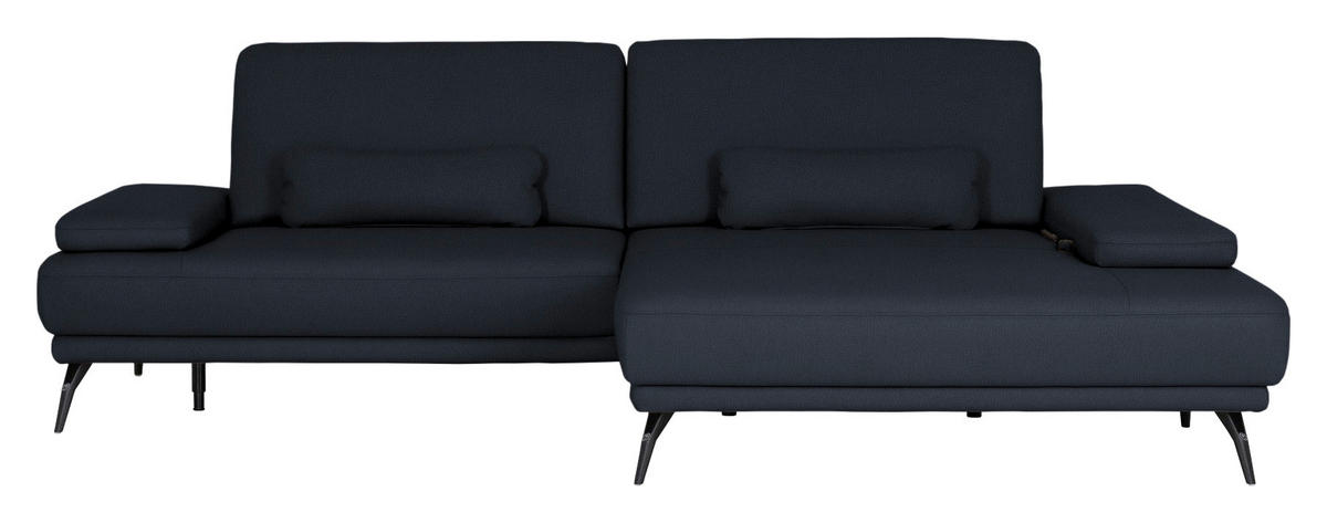 ECKSOFA Echtleder Dunkelblau  - Schwarz/Dunkelblau, Konventionell, Leder/Metall (301/180cm) - Joop!