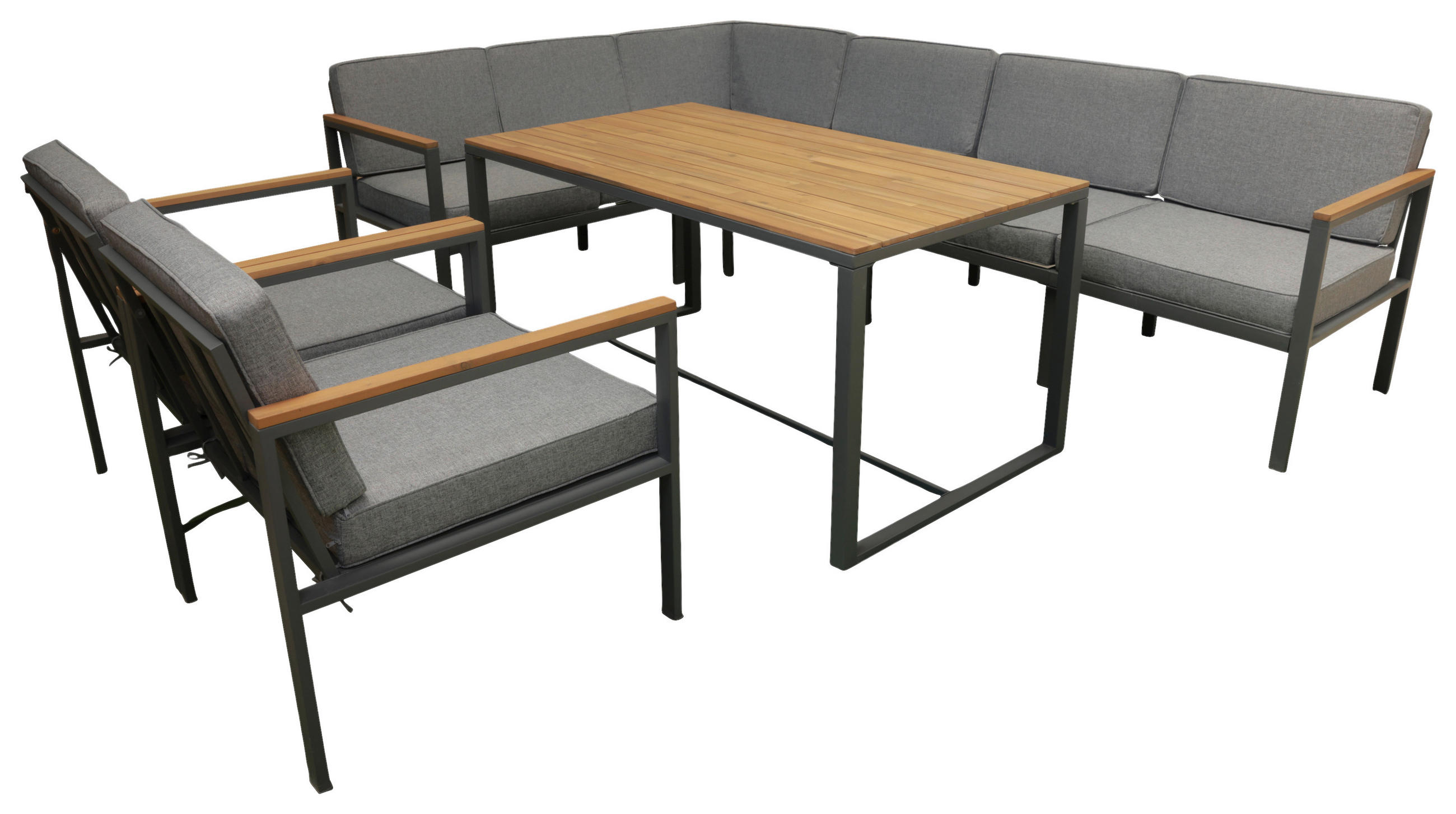 DINING-LOUNGESET  - Grau/Akaziefarben, MODERN, Holz/Textil (260/205cm) - Ambia Garden