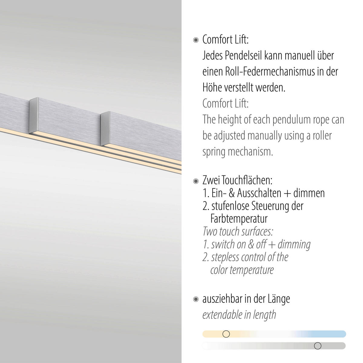 LED-HÄNGELEUCHTE 179/55/150 cm   - Alufarben, Design, Kunststoff/Metall (179/55/150cm) - Paul Neuhaus