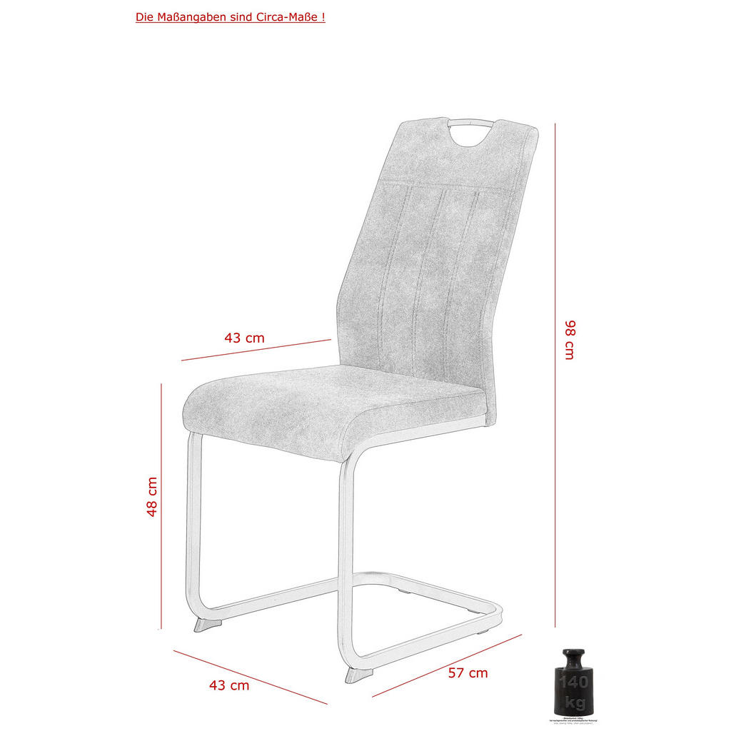 Thumbnail - Mid.you Schwingstuhl-Set Christina, Grau, Metall, Textil, Rundrohr, C-Form, 44x61x98 cm, mit Griff, Esszimmer, Stühle, E...