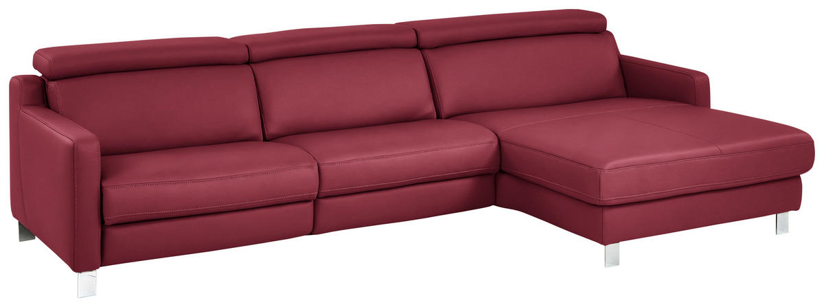 ECKSOFA in Echtleder Bordeaux  - Chromfarben/Bordeaux, Design, Leder/Metall (291/176cm) - Valdera