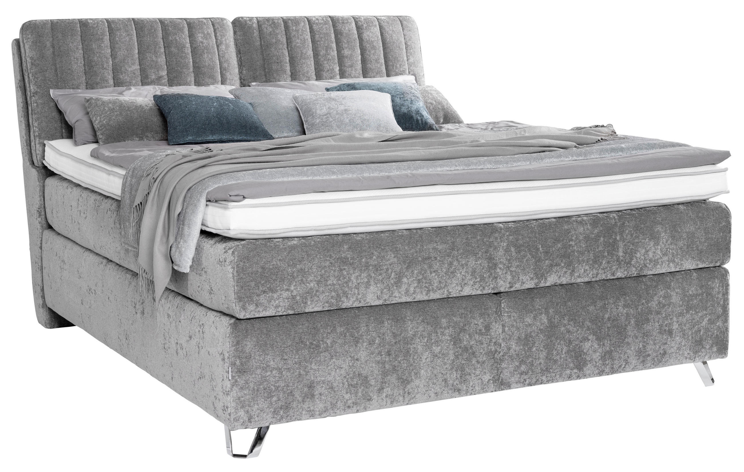 BOXSPRINGBETT 180/200 cm  in Grau  - Silberfarben/Grau, Konventionell, Textil (180/200cm) - Ambiente