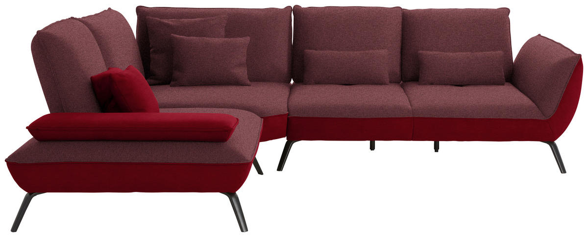 ECKSOFA  in Flachgewebe Rot  250/310 cm  - Rot/Schwarz, Design, Textil/Metall (250/310cm) - Moderano