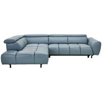 ECKSOFA AERO Graublau Echtleder Rücken echt, Kopfteilverstellung  - Graublau/Schwarz, MODERN, Leder/Metall (294/224cm) - Celina Home