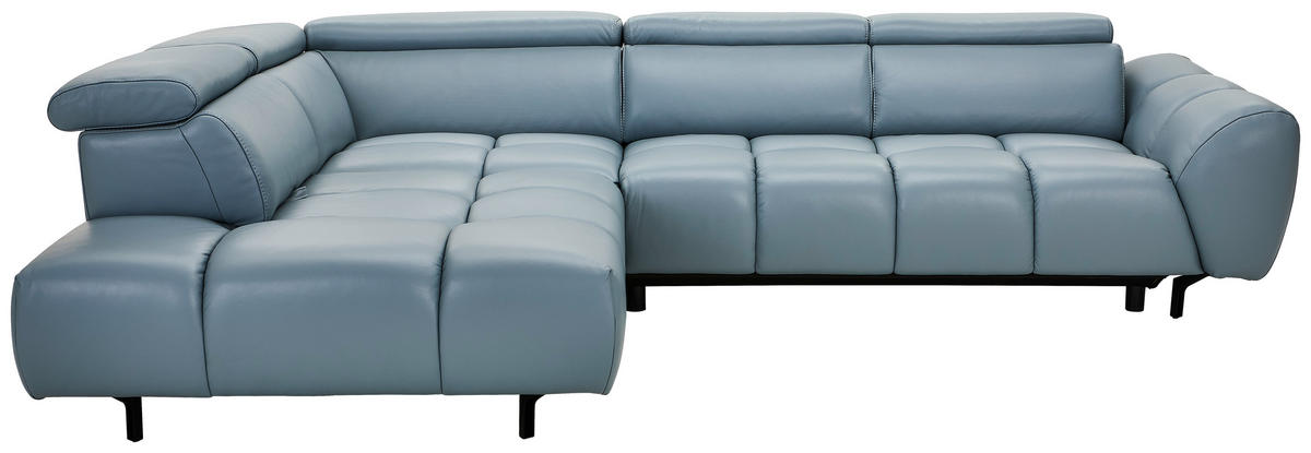 ECKSOFA AERO Graublau Echtleder Rücken echt, Kopfteilverstellung  - Graublau/Schwarz, MODERN, Leder/Metall (294/224cm) - Celina Home