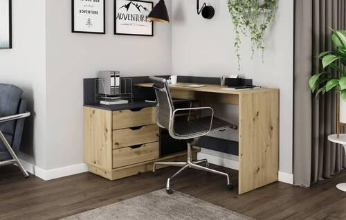 ECKSCHREIBTISCH 129/105/84 cm  in Anthrazit, Eiche Artisan  - Anthrazit/Eiche Artisan, LIFESTYLE, Holzwerkstoff (129/105/84cm) - MID.YOU