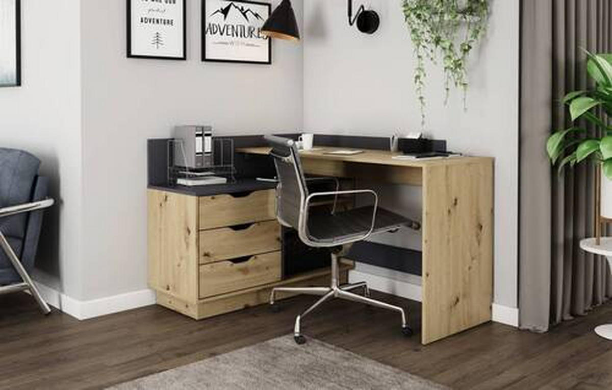 ECKSCHREIBTISCH 129/105/84 cm  in Anthrazit, Eiche Artisan  - Anthrazit/Eiche Artisan, LIFESTYLE, Holzwerkstoff (129/105/84cm) - MID.YOU