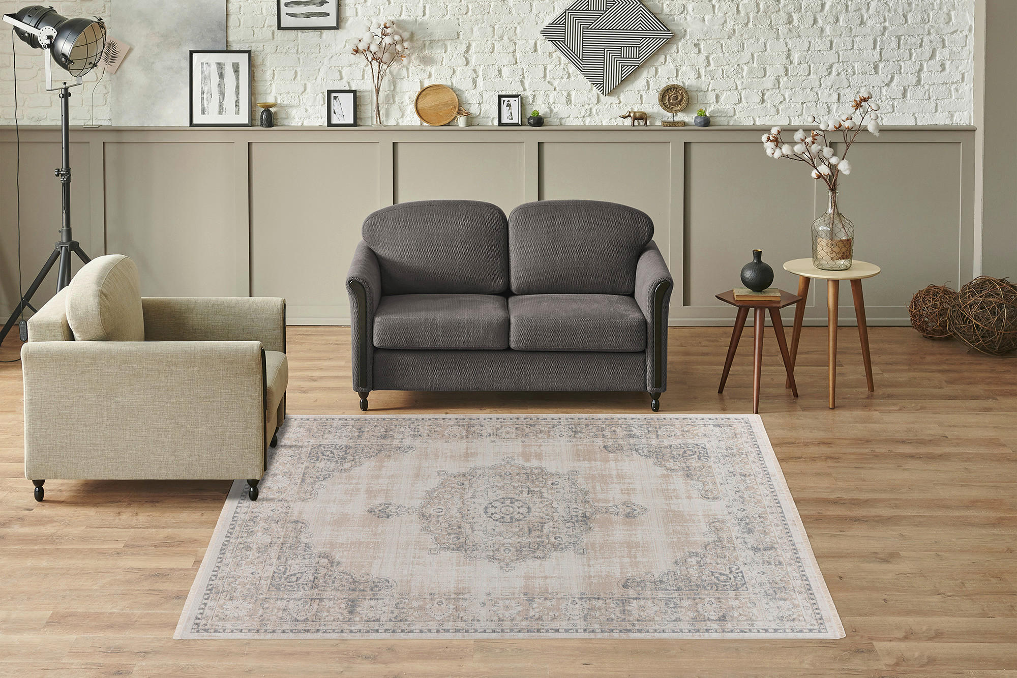 Thumbnail - Kayoom Vintage-Teppich Dilan 100, Grau, Textil, Ornament, rechteckig, 160x230 cm, Teppiche & Böden, Teppiche, Vintage-Te...