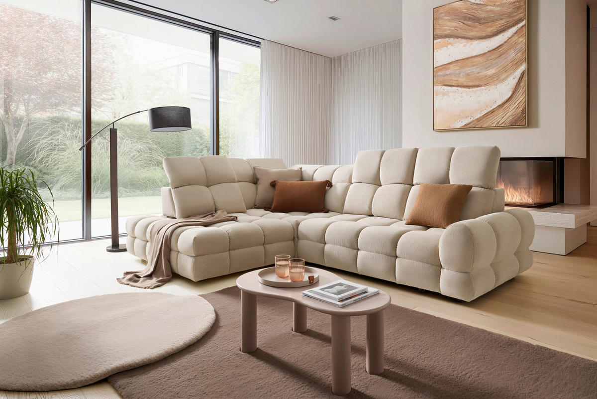 HÖRNSOFFA i vävt tyg beige  - beige/svart, Modern, trämaterial/trä (217/302cm) - Livetastic