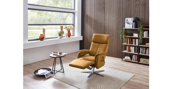 RELAXSESSEL in Leder Currygelb - Currygelb/Edelstahlfarben, Design, Leder/Metall (70/124/85cm) - Cantus