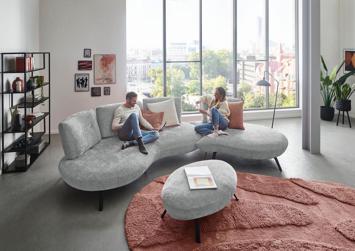 BIGSOFA Flachgewebe Hellgrau  - Hellgrau/Schwarz, Design, Textil/Metall (456/93/138cm) - Moderano