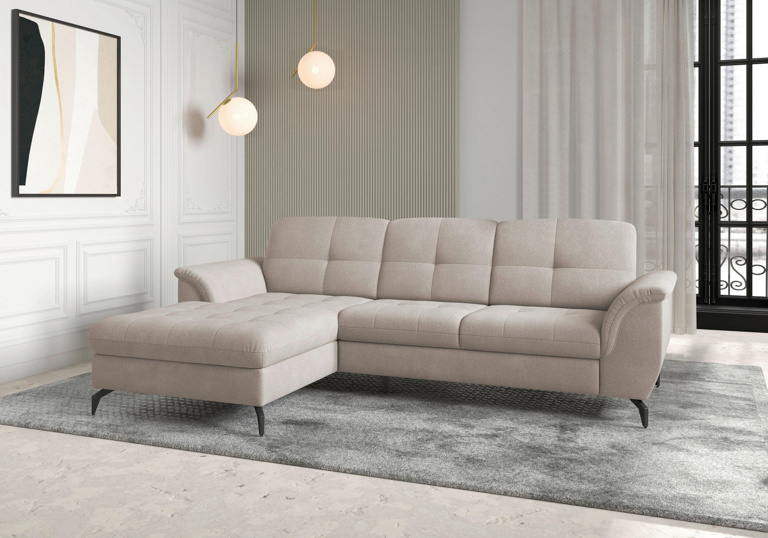 ECKSOFA in Flachgewebe Greige  164/262 cm  - Greige/Schwarz, MODERN, Textil/Metall (164/262cm) - Sit & More