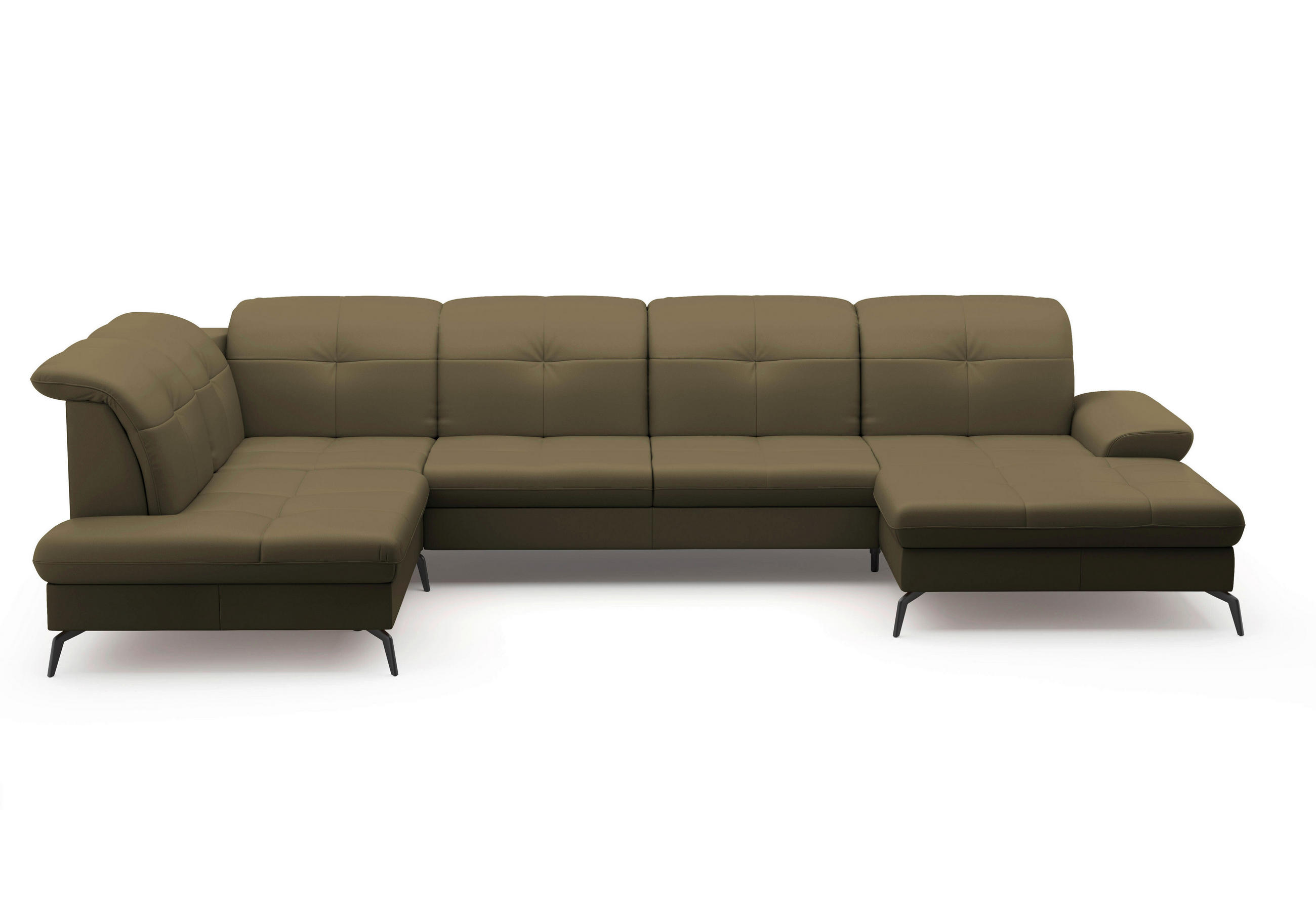 Thumbnail - Sit & More Wohnlandschaft, Olivgrün, Leder, Echtleder, Nappaleder, 6,5-Sitzer, U-Form, Ottomane links, 357x231 cm, DGM-K...