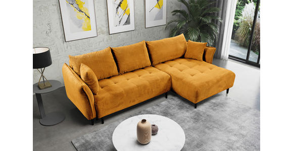 ECKSOFA Currygelb Chenille - Currygelb/Schwarz, KONVENTIONELL, Holz/Textil (290/160cm) - Carryhome