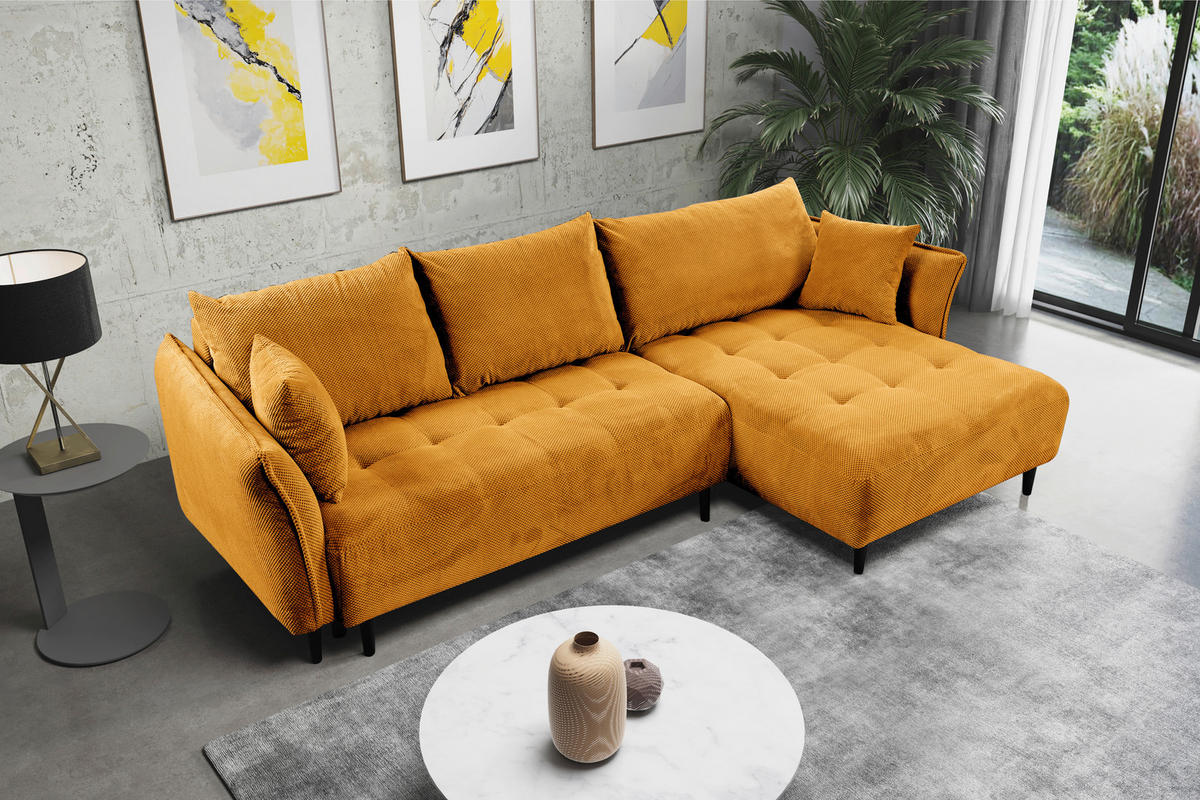 ECKSOFA in Chenille Currygelb  - Currygelb/Schwarz, Konventionell, Holz/Textil (290/160cm) - MID.YOU