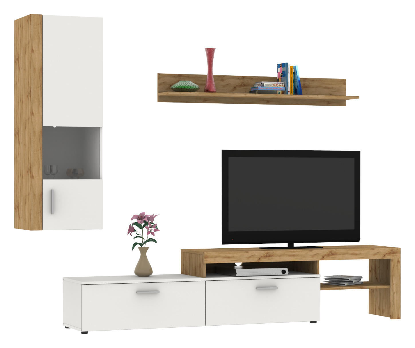 REGAL ZA DNEVNI BORAVAK bela - boja aluminijuma/bela, Moderno, plastika (250/190/40cm) - Carryhome