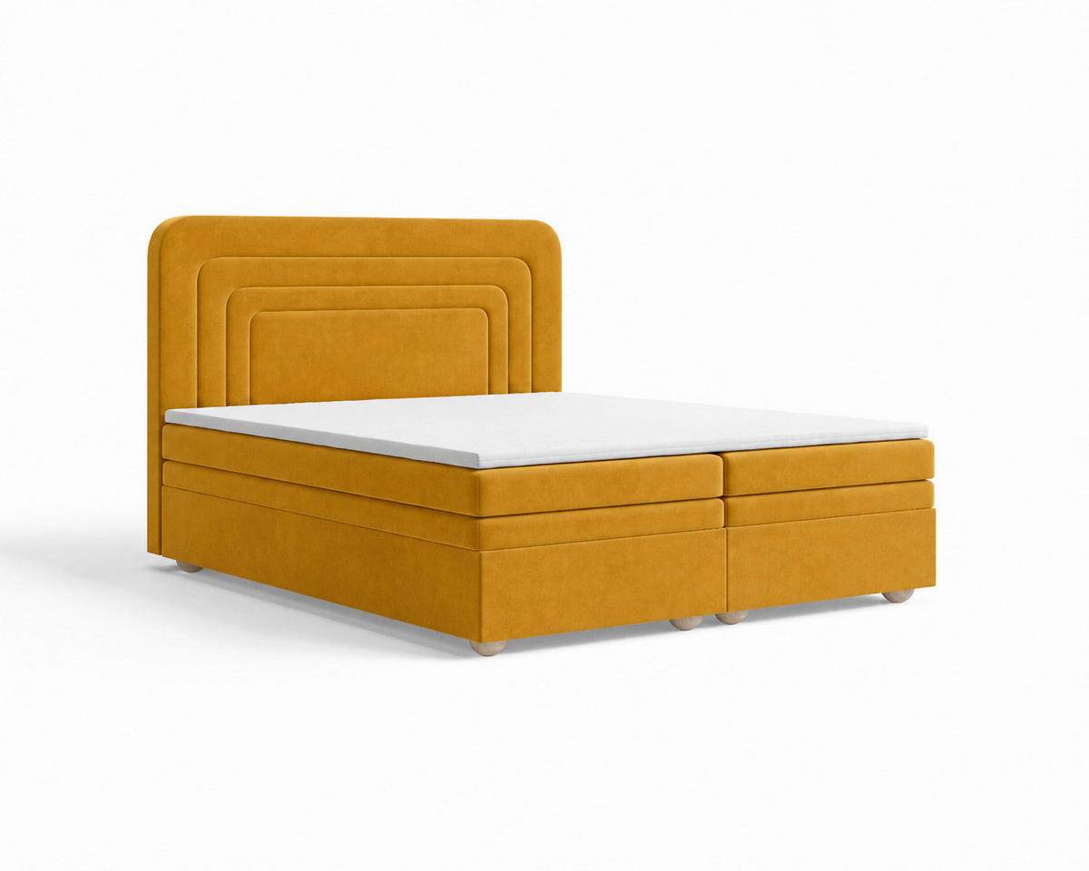 BOXBETT 140/200 cm,  in Currygelb, gepolstertes Kopfteil, Bettkasten, Topper, H2 + H3 = mittel + fest  - Currygelb, MODERN, Holz/Kunststoff (140/200cm) - Livetastic