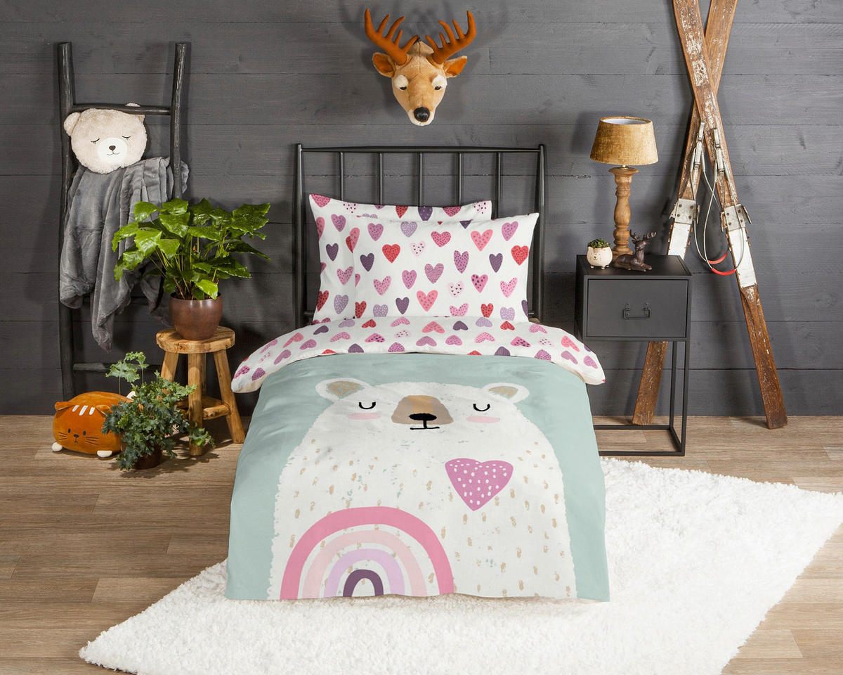 KINDERBETTWÄSCHE 140/200 cm  - Hellrosa/Salbeigrün, Basics, Textil (140/200cm)