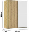 SCHWEBETÜRENSCHRANK 180/223/68 cm 2-türig Weiß, Eichefarben, Chromfarben  - Chromfarben/Eichefarben, Design, Glas/Holz (180/223/68cm) - Novel