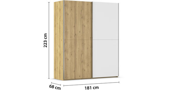 SCHWEBETÜRENSCHRANK 180/223/68 cm 2-türig Weiß, Eichefarben, Chromfarben  - Chromfarben/Eichefarben, Design, Glas/Holz (180/223/68cm) - Novel
