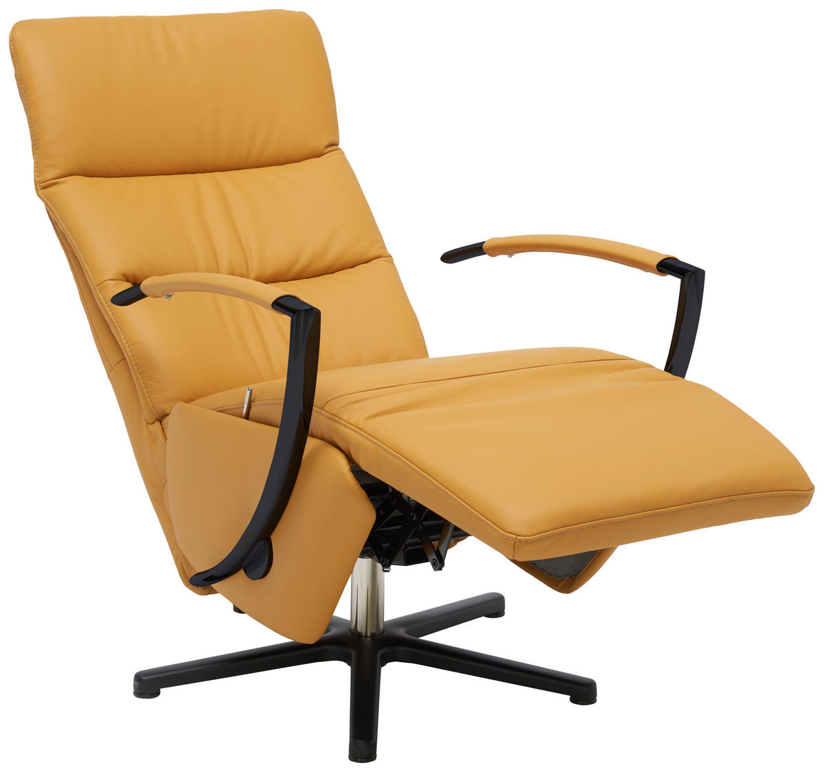 RELAXSESSEL in Leder Currygelb  - Currygelb/Schwarz, Design, Leder/Metall (64/112/80cm) - Cantus