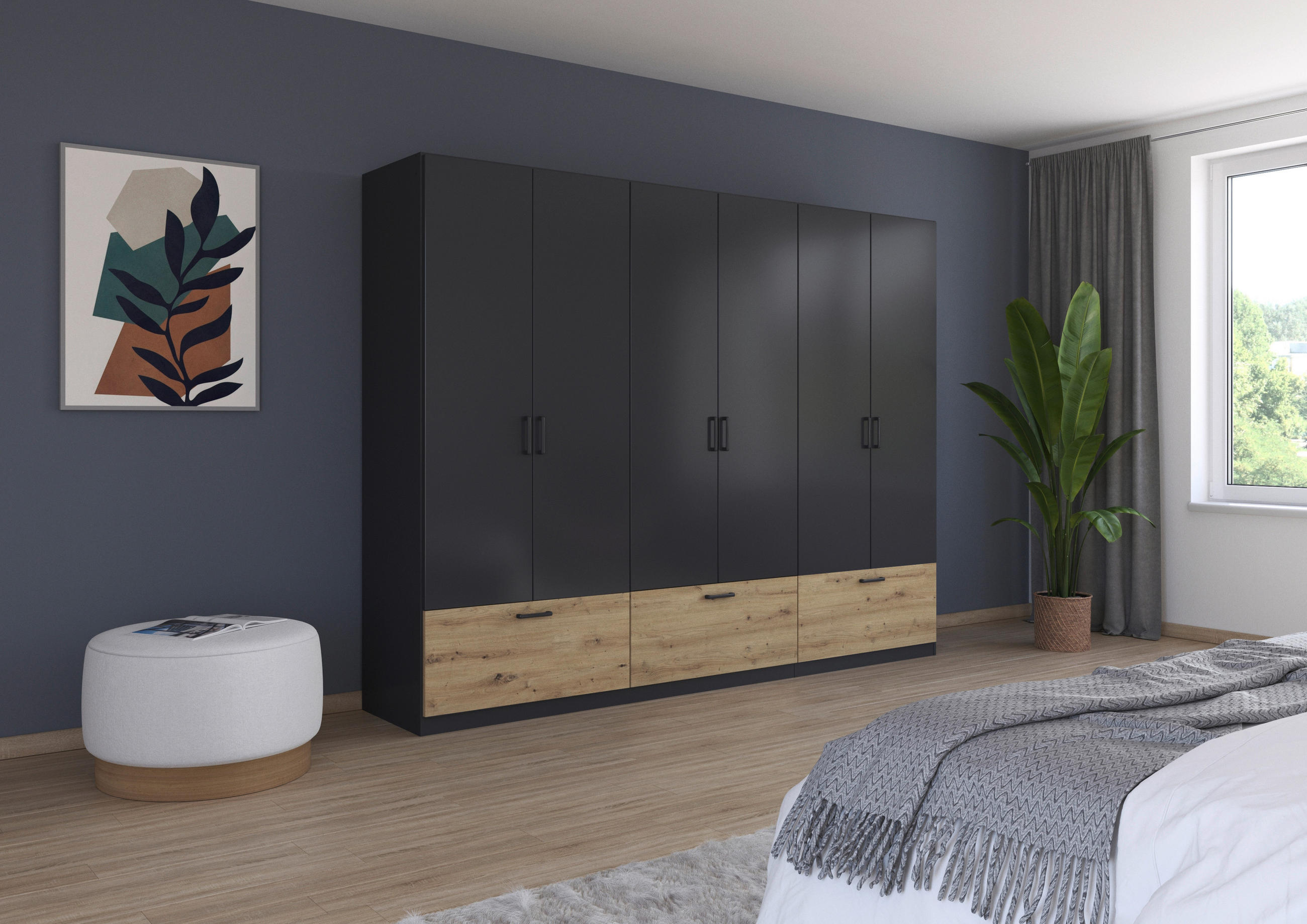 KLEIDERSCHRANK in Grau, Eiche Artisan  - Eiche Artisan/Grau, Basics, Holzwerkstoff/Metall (271/210/54cm) - Boxxx