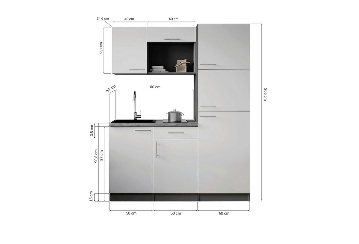 KUHINJSKI BLOK - siva/bela, Trend, kovina/leseni material (160cm) - Respekta