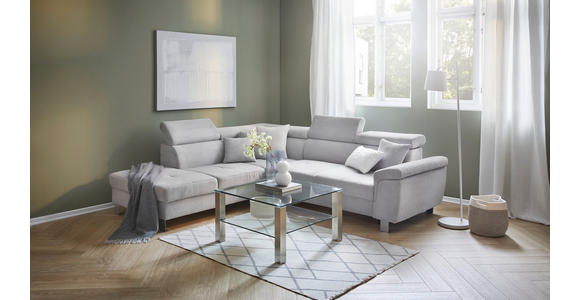 ECKSOFA inkl. Funktionen Hellgrau Cord - Silberfarben/Hellgrau, Design, Textil/Metall (226/257cm) - Xora