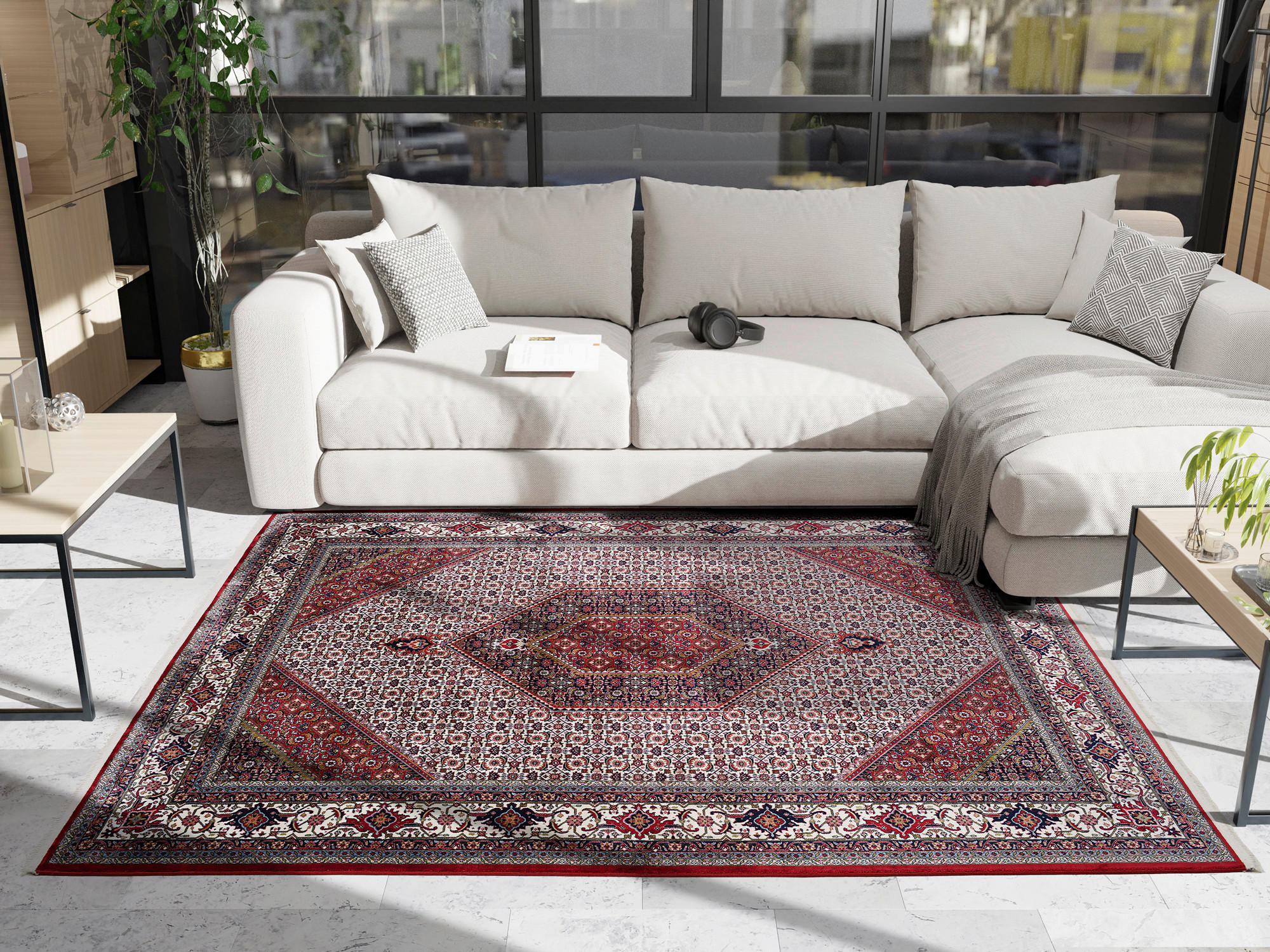 Thumbnail - Novel Webteppich Mithras Bidjar, Creme, Rot, Textil, orientalisch, quadratisch, 200x200 cm, Oeko-Tex® Standard 100, für ...