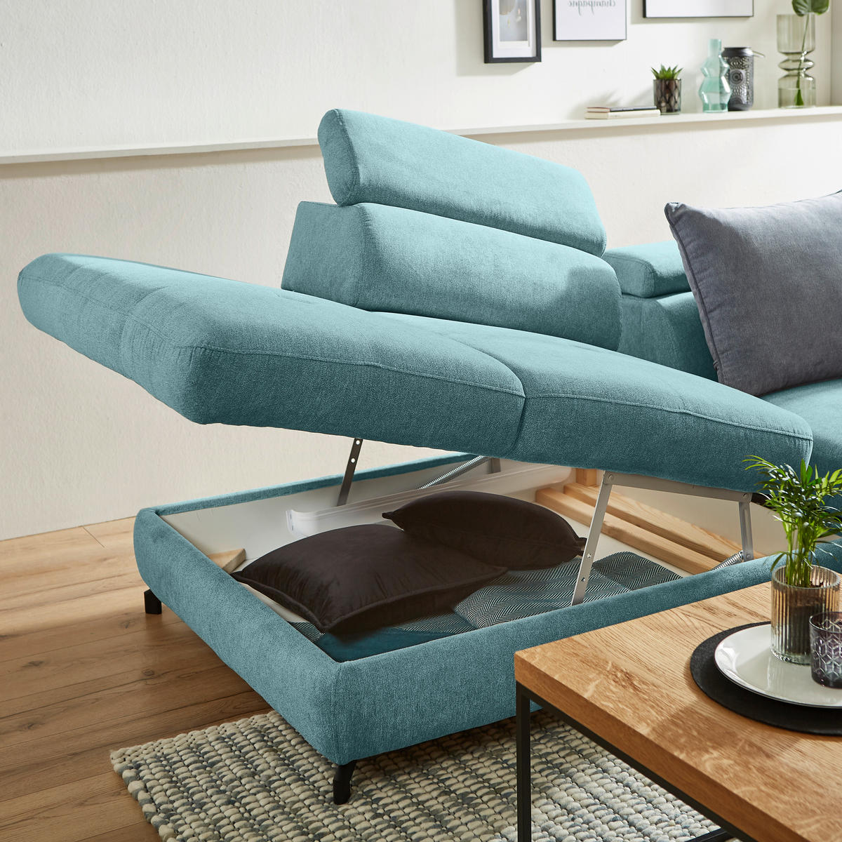 ROHOVÁ SEDACIA SÚPRAVA, textil, modrá - čierna/modrá, Design, kov/textil (237/277cm) - Stylife